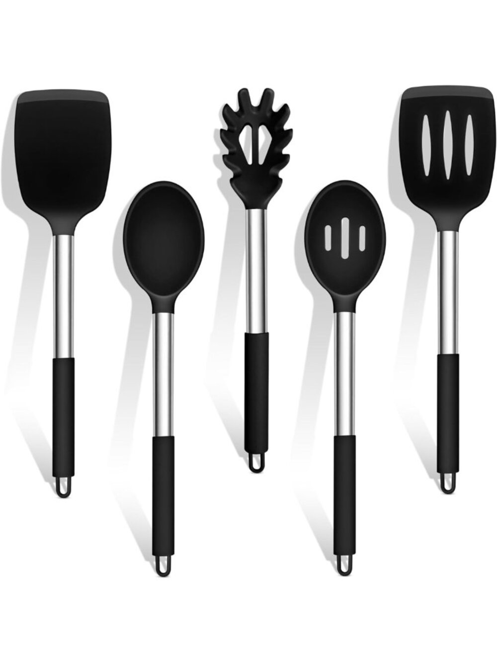 5 PCS Silicone Kitchen Utensils Set with Stainless Steel Handles - Heatproof